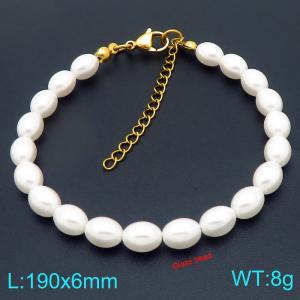 6mm Ladies' Shell Pearl Stainless Steel Gold Bracelet - KB207010-Z