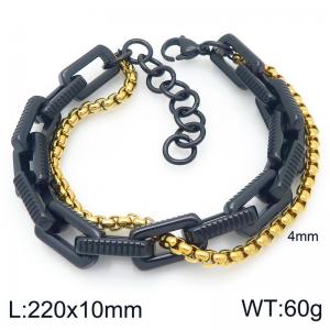 Creative and personalized stainless steel mixed with double-layer chain lobster buckle temperament black&gold bracelet - KB207102-ZZ