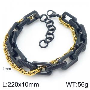 Creative and personalized stainless steel mixed with double-layer chain lobster buckle temperament black&gold bracelet - KB207106-ZZ