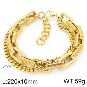 Creative and personalized stainless steel mixed with double-layer chain lobster buckle temperament gold bracelet - KB207108-ZZ