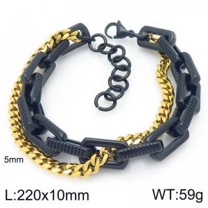 Creative and personalized stainless steel mixed with double-layer chain lobster buckle temperament black&gold bracelet - KB207110-ZZ