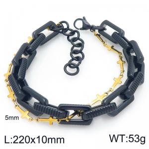 Creative and personalized stainless steel mixed with double-layer chain lobster buckle temperament black&gold bracelet - KB207114-ZZ