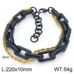 Creative and personalized stainless steel mixed with double-layer chain lobster buckle temperament black&gold bracelet - KB207115-ZZ