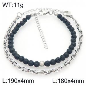 2pcs Jewelry Set Fashion Volcanic Rock Bead Stainless Steel Flat Twist Chain Bracelet Gold Silver Color Party Jewelry Birthday Gift Wholsale - KB207172-Z