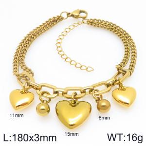 Fashionable and minimalist stainless steel double-layer chain splicing bracelet paired with multiple heart-shaped accessories - KB207551-Z
