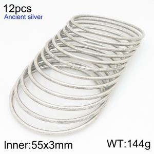 Stainless steel Ancient silver bangle - KB209857-GC