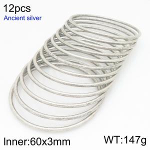 Stainless steel Ancient silver bangle - KB209858-GC