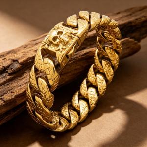 Men's stainless steel cast skull element bracelet punk style jewelry - KB213364-KJX