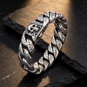 Men's stainless steel cast skull element bracelet punk style jewelry - KB213365-KJX