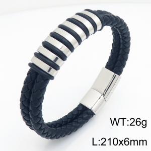 Stainless Steel Leather Bracelet - KB214757-SJ
