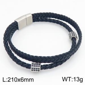 Stainless Steel Leather Bracelet - KB214772-SJ