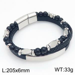 Stainless Steel Leather Bracelet - KB214777-SJ