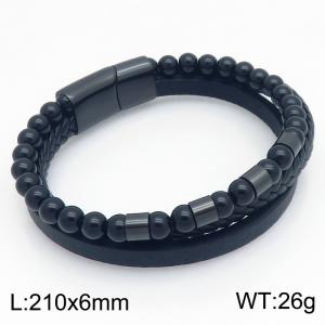Stainless Steel Leather Bracelet - KB214778-SJ