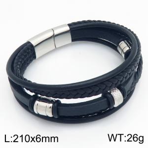 Stainless Steel Leather Bracelet - KB214783-SJ