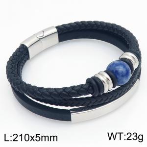 Stainless Steel Leather Bracelet - KB214787-SJ
