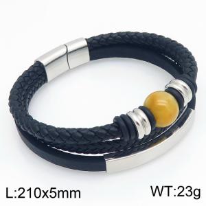 Stainless Steel Leather Bracelet - KB214790-SJ