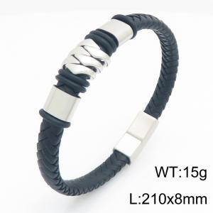 Stainless Steel Leather Bracelet - KB215438-JR