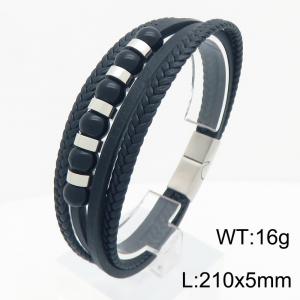 Stainless Steel Leather Bracelet - KB215442-JR
