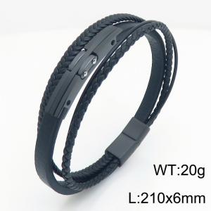 Stainless Steel Leather Bracelet - KB215447-JR