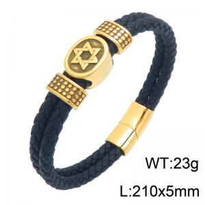 Stainless Steel Leather Bracelet - KB216624-SJ