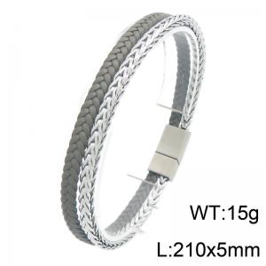 Stainless Steel Leather Bracelet - KB216631-SJ
