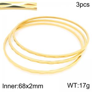 Faceted Cutting Stainless Steel Stackable Bangle Bracelet - KB218054-GC