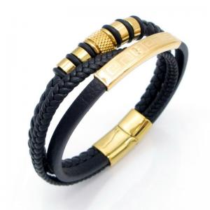 Stainless Steel Leather Bracelet - KB218252-GSD