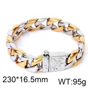 Men's cast elastic buckle bracelet with golden and shiny demon head portrait - KB28664-D