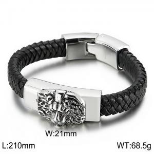 Stainless Steel Leather Bangle - KB30274-D