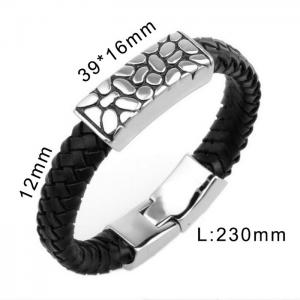 Stainless Steel Curved Pattern Men's Braided Leather Bracelet - KB32273-D