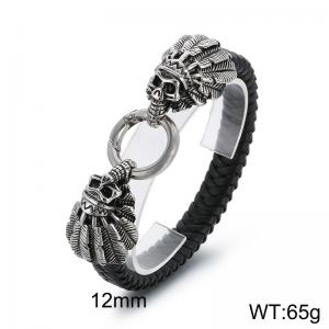 Stainless Steel Leather Bangle - KB38190-D