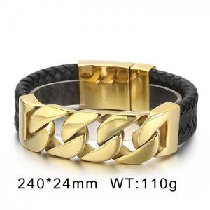 Coarse titanium steel chain leather bracelet Men's knitting cow leather buckle bracelet - KB43351-D