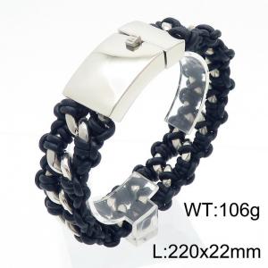 Stainless Steel Leather Bracelet - KB44124-D