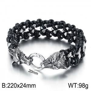 Stainless Steel Leather Bracelet - KB44130-D