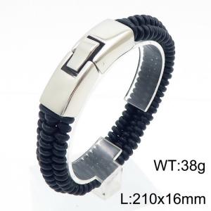 Stainless Steel Leather Bracelet - KB49346-D