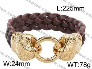 Stainless Steel Leather Bracelet - KB55203-D