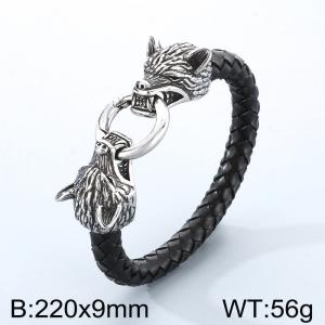 Stainless Steel Leather Bracelet - KB58435-BD