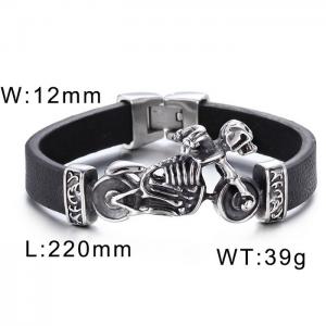 Punk Gothic Rock Hand Charm Personality Motorcycle Skull Cowhide Titanium Steel Bracelet Leather Bracelet - KB59312-BD