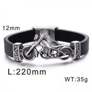 Punk Gothic Rock Hand Decor Motorcycle Skull Head Cowhide Leather Men's Bracelet - KB59313-BD