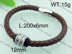 Stainless Steel Leather Bracelet  - KB59333-TXH