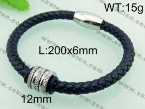 Stainless Steel Leather Bracelet  - KB59334-TXH