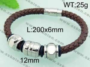 Stainless Steel Leather Bracelet  - KB59336-TXH