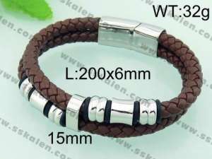 Stainless Steel Leather Bracelet  - KB59346-TXH