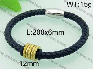 Stainless Steel Leather Bracelet  - KB59348-TXH