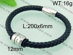 Stainless Steel Leather Bracelet  - KB59349-TXH