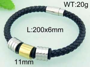 Stainless Steel Leather Bracelet  - KB59355-TXH
