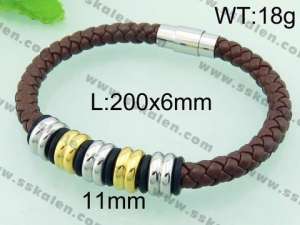 Stainless Steel Leather Bracelet  - KB59360-TXH