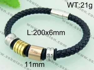 Stainless Steel Leather Bracelet  - KB59361-TXH