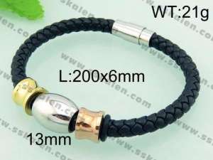 Stainless Steel Leather Bracelet  - KB59362-TXH