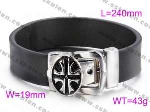 Stainless Steel Leather Bangle - KB60928-BD